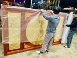 Tranh trống đồng bằng đồng vàng mạ vàng 24k khung gụ KT 2m55x1m55