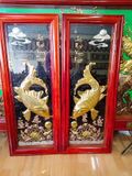 Tranh lý ngư vọng nguyệt đồng vàng dát vàng 1mx40cm