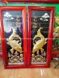 Tranh lý ngư vọng nguyệt đồng vàng dát vàng 1mx40cm