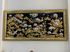 Tranh cửu ngư quần hội đồng vàng dát vàng bạc khung đồng KT 2m3x1m2