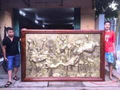 Tranh hoa sen bằng đồng vàng giả cổ KT 2m37x1m6