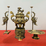 Tam sự bằng đồng vàng màu giả cổ 60cm