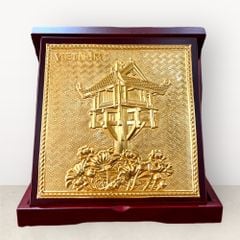 Tranh Chùa Một Cột mạ vàng 24k kích thước 23cm - Tranh quà tặng Đồng Đông Sơn