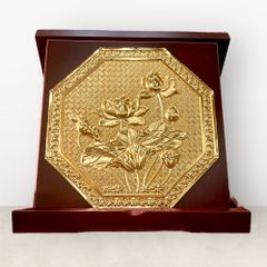 Quà tặng hoa sen để bàn bằng đồng mạ vàng 24K KT 23cm