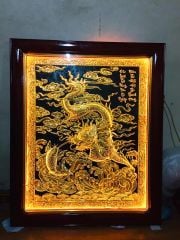 Tranh cá chép hoá rồng đồng vàng dát vàng KT 1m55x80cm