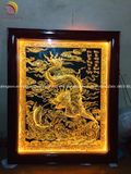 Tranh cá chép hoá rồng đồng vàng dát vàng KT 1m55x80cm