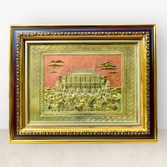 Tranh Bến Nhà Rồng - bảo tàng HCM nền hồng KT28x34cm - Tranh quà tặng Đồng Đông Sơn