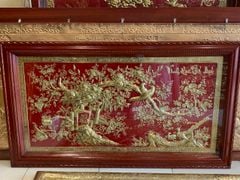 Tranh vinh hoa phú quý đồng vàng mạ vàng 24k 1m55x88cm