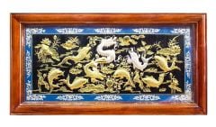 Tranh cá vượt vũ môn đồng vàng dát vàng bạc KT 1m55x80cm