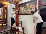 Tranh Vinh Quy Bái Tổ Cao Cấp đồng đỏ dát vàng bạc khung hương kích thước 107cm x 167cm