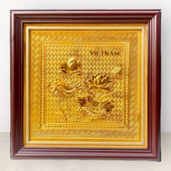 Tranh hoa sen để bàn bằng đồng mạ vàng 24K KT 30x30cm (Mẫu 4) - Quà tặng hoa sen