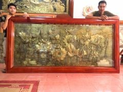 Tranh hoa sen bằng đồng vàng giả cổ KT 2m37x98cm