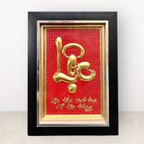 Tranh Chữ Lộc bằng đồng vàng nền đỏ khung đen KT28x38cm - tranh quà tặng Đồng Đông Sơn