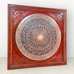 Tranh trống đồng đỏ giả cổ khung gỗ hương mặt trống đk 120cm