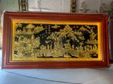 Tranh Vinh Quy Bái Tổ đồng vàng dát vàng bạc khung đục kích thước 120cm x 230cm