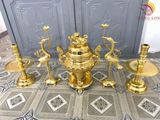 Bộ ngũ sự dát vàng 24k đồng đỏ đỉnh sòi 60cm nến trơn