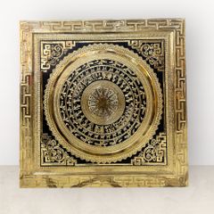 Tranh trống đồng bằng đồng vàng khung liền đồng mạ vàng 24K KT 107x107cm