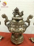 Tam sự nến hoa sòi đồng đỏ khảm tam khí cao 50cm - bộ đồ thờ cúng