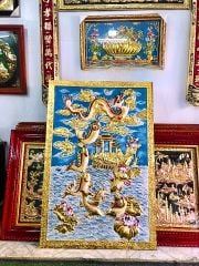 Tranh cá chép vượt vũ môn đồng vàng dát vàng KT 1m8x90cm