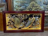 Tranh ngọc đường phú quý đồng vàng dát vàng bạc 1m7x90cm khung xoắn
