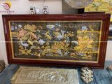 Tranh cửu ngư quần hội đồng vàng dát vàng bạc nền giả cổ KT 1m7x90cm