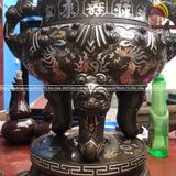 Bộ ngũ sự bằng đồng đỏ khảm tam khí hoa sòi cao 50cm