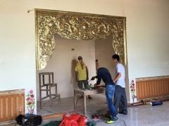 Cửa võng bằng đồng vàng dát vàng kiểu dáng mai hóa rồng | cửa võng phòng thờ đầy đủ kích thước