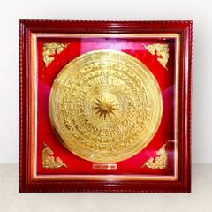 Tranh trống bằng đồng vàng gò đồng dát vàng KT 100x100cm