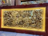 Tranh cửu ngư quần hội đồng vàng xước dát khung đục KT 2m3x1m2