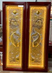 Tranh lý ngư vọng nguyệt đồng vàng dát vàng bạc KT 1m2x40cm