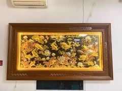 Tranh cửu ngư quần hội đồng đỏ dát vàng bạc 2m31x1m27