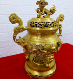 Đỉnh đồng vàng Song Long Chầu Nguyệt cao 60cm