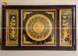 Tranh trống đồng vàng gò dát vàng vẽ nền KT 1m97x1m07