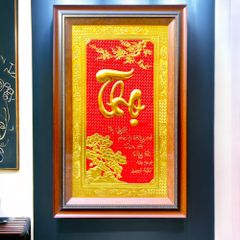 Tranh chữ Thọ dát vàng 24k KT50x80cm - tranh quà tặng Đồng Đông Sơn