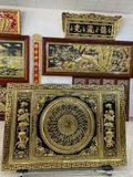 Tranh trống đồng lục bình hoa sen vip bằng đồng vàng KT 1m76x1m07