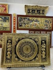 Tranh trống đồng lục bình hoa sen vip bằng đồng vàng KT 1m76x1m07