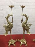 Tam sự hạc bằng đồng vàng mộc (màu cattut) - Song Long Chầu Nguyệt rồng liền  cao 60cm