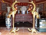 Đôi hạc thờ ngậm ngọc đồng đỏ cao 197cm dát vàng 24k