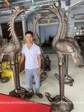 Đôi hạc thờ ngậm ngọc đồng đỏ cao 240cm giả cổ