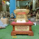 Quả trống đúc đồng đỏ đường kính 50 dát vàng công nghiệp đôn hoa sen - Trống đồng Ngọc Lũ đúc nổi