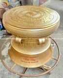Quả trống ngọc lũ đúc đồng đỏ đường kính 50cm màu vàng - Trống đồng Ngọc Lũ đúc nổi