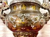 Tam sự nến song long chầu nguyệt đồng đỏ khảm ngũ sắc cao 50cm - bộ đồ thờ cúng