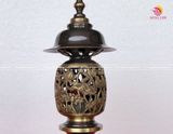 Đôi đèn sen dứa đồng vàng làm màu hun nâu cao 48cm - Đồ thờ bằng đồng đẹp