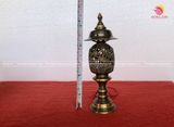 Đôi đèn sen dứa đồng vàng hun nâu cao 38cm - Đồ thờ bằng đồng đẹp