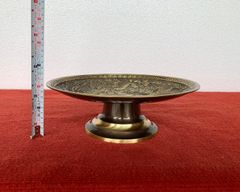 Mâm bồng bằng đồng vàng họa tiết rồng phượng màu hun nâu giả cổ đường kính 30cm - phụ kiện đồ thờ