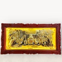 Tranh Mừng Thọ Bà xước dát vàng bạc khung đục KT80x155m - tranh quà tặng Đồng Đông Sơn