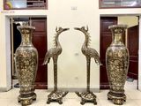 Đôi lục bình khảm ngũ sắc đồng đỏ cao 176cm - Lục bình lớn