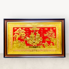 Tranh Mừng Thọ Ông Bà bằng đồng vàng dát vàng KT68x107cm - tranh quà tặng Đồng Đông Sơn