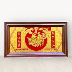 Tranh Mừng Thọ Ông Bà bằng đồng vàng dát vàng mẫu 2 KT52x92cm - tranh quà tặng Đồng Đông Sơn