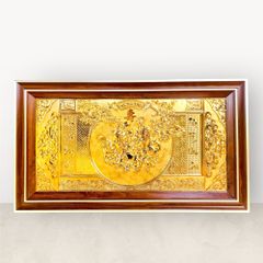 Tranh Mừng Thọ Ông Bà bằng đồng vàng mạ vàng mẫu 2 KT52x92cm - tranh quà tặng Đồng Đông Sơn